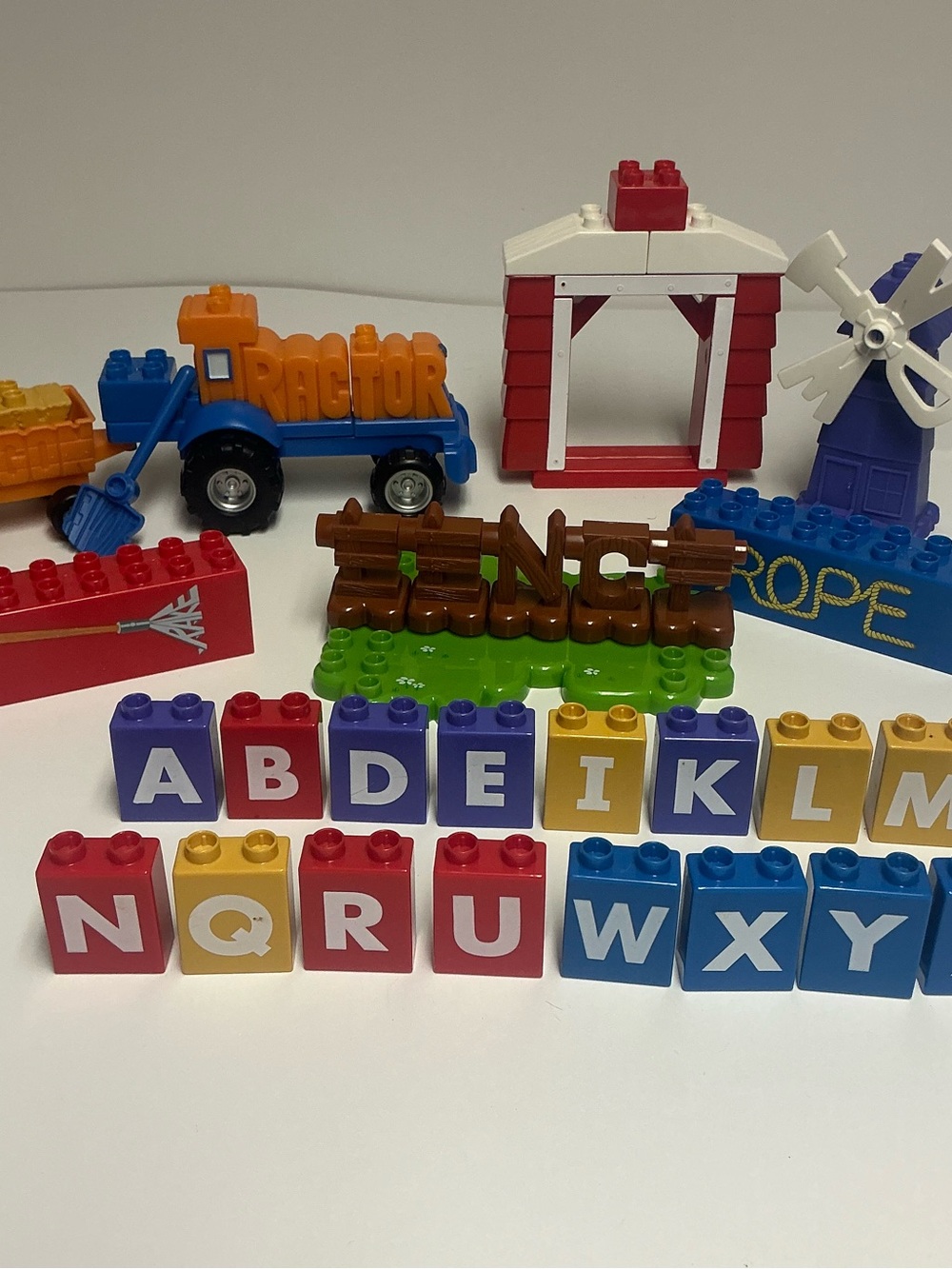 Word World Mega Bloks Barn Word Build Parts Lot Windmill Tractor Fence Letters